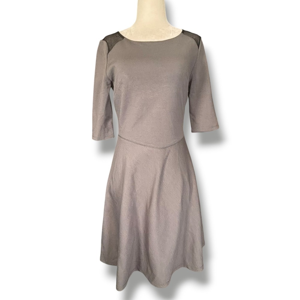Barneys New York Womens Gray Fit Flare Dress Mesh Shoulder Capsule Wardrobe
